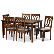 Baxton Studio Augustine Modern and Contemporary Grey Fabric Upholstered and Walnut Brown Finished Wood 7-Piece Dining Set